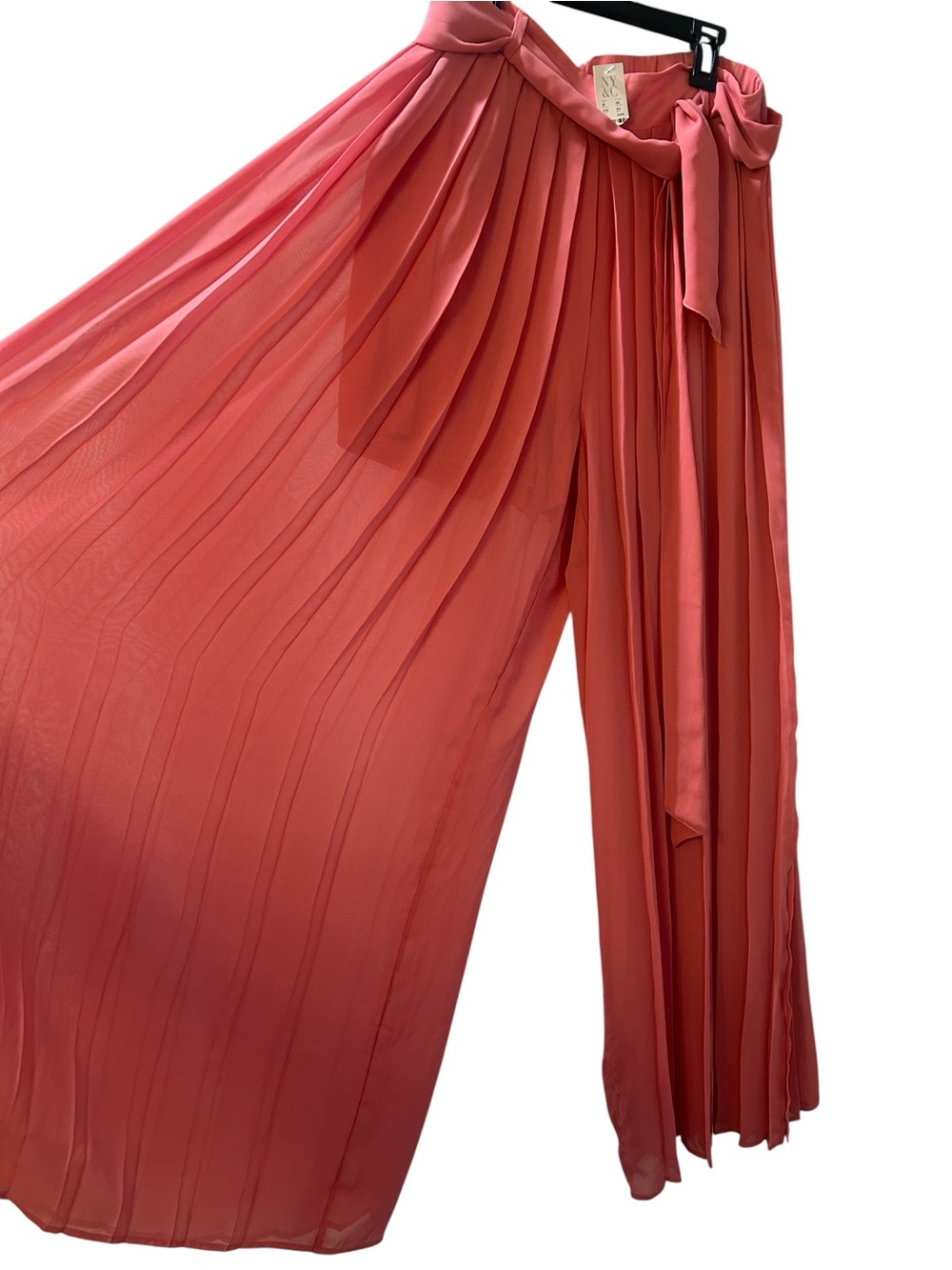New York & Company Pleated Wide Leg Chiffon Sheer Pants Coral Pink Women Medium - Picture 3 of 12